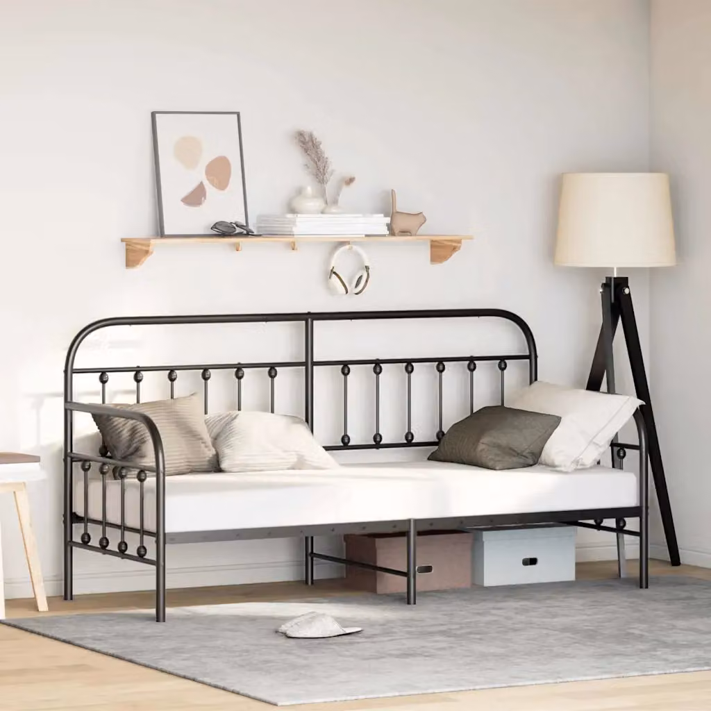 Struttura per letto di giorno moderna vidaXL in metallo nero con doghe fisse L: 196 cm, P: 79,5 cm, H: 110 cm