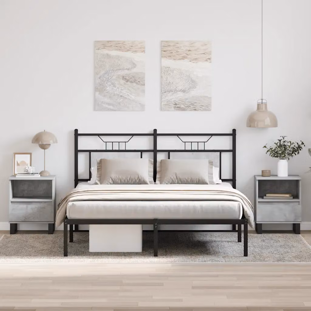 Set di 2 comodini vidaXL in legno e metallo grigio cemento, modello moderno da appendere alla parete, L 40 cm x P 35 cm x H 50 cm