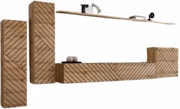Set di mobili sospesi per il tuo soggiorno collezione SWITCH I. Colore quercia. Finitura frontale fresata.