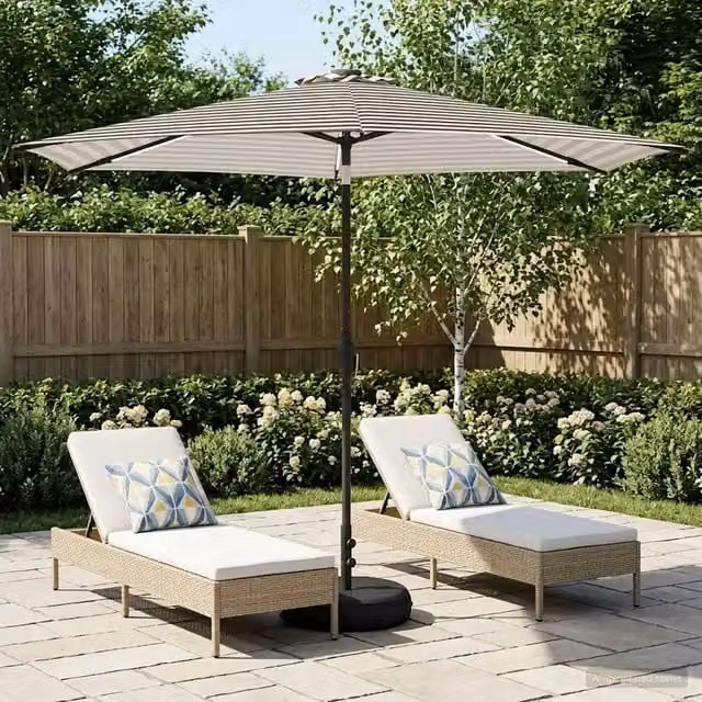 Ombrellone da giardino con luci LED e base in poliestere, disponibile in bianco o nero, L: 300 x P: 300 cm