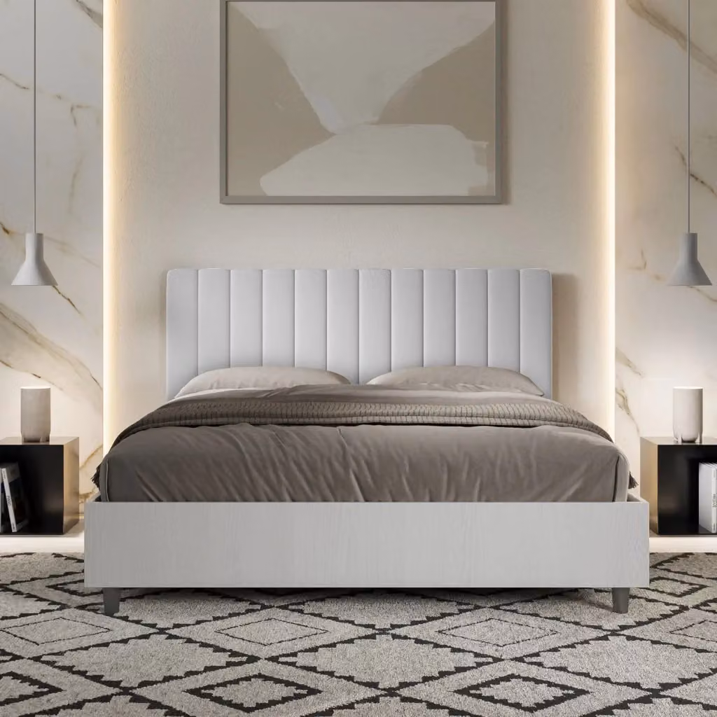 Letto Matrimoniale Imbottito Kaia GIORDANOSHOP Bianco L/P/H: 160 x 200 x 113 cm – 2