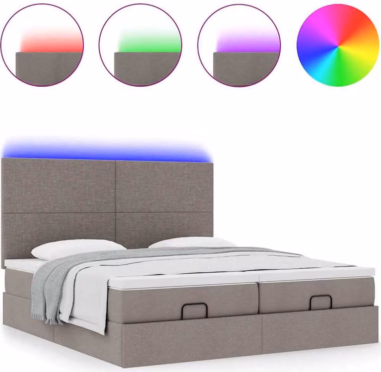 Struttura Letto Pouf con Materassi Tortora 200x200 cm Tessuto
