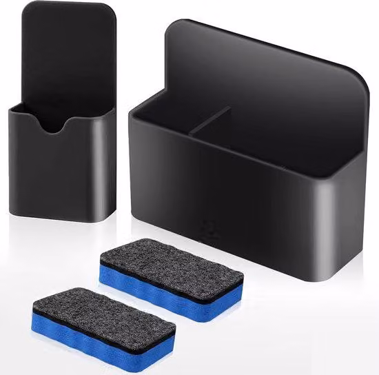 Portapenne magnetico a 2 scomparti, nero, per lavagne magnetiche