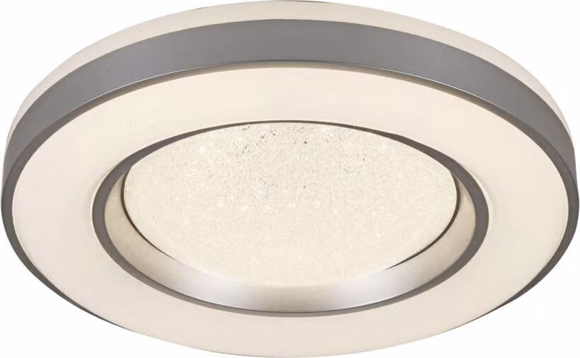 Globo Lighting plafoniera in metallo bianco, acrilico opalino, argento metallizzato, ø: 410mm, H: 100mm, incl. LED 24W 230V, sorgente 2430lm, potenza 1340lm, 3000K