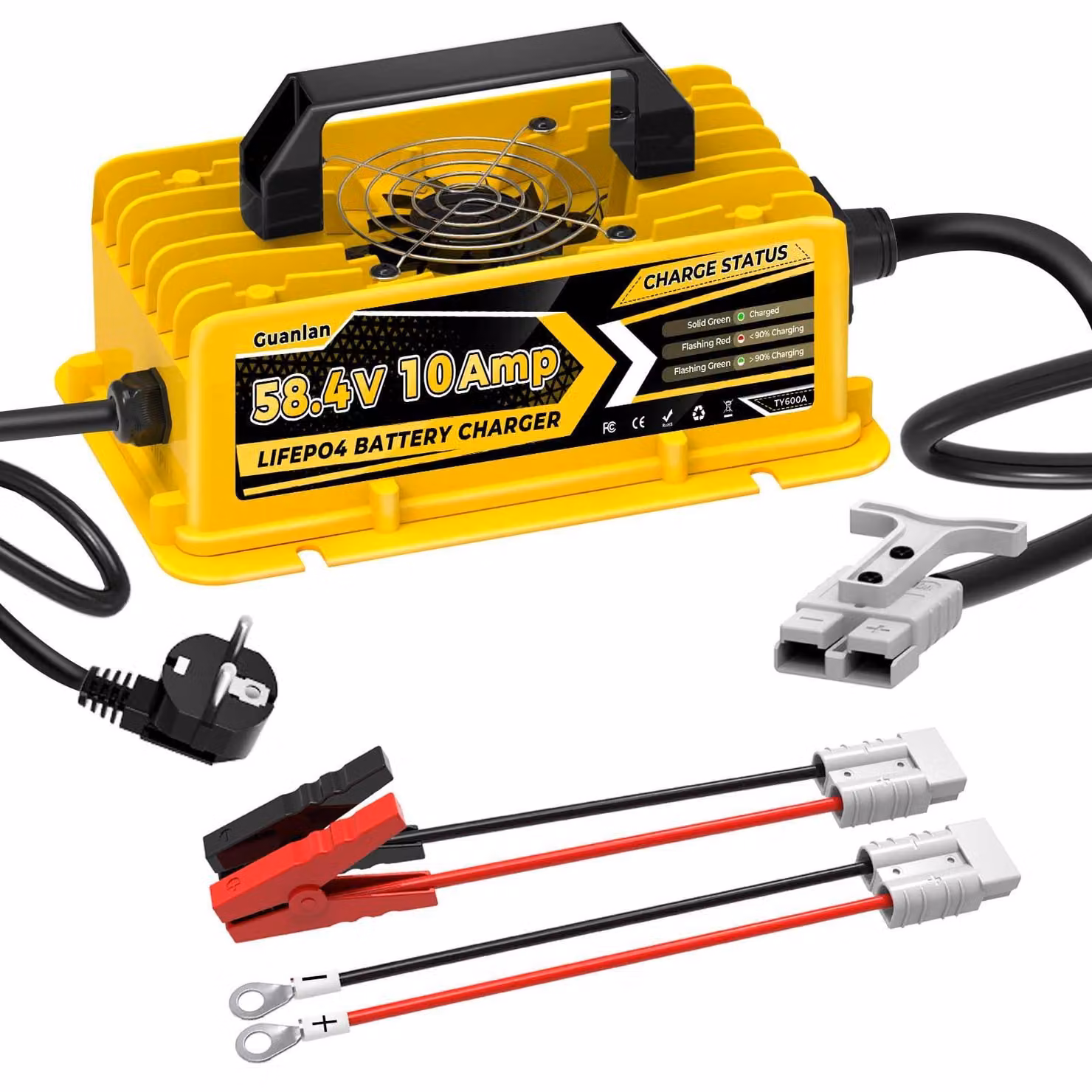 Caricabatterie LiFePO4 - 58,4 V 10 A - Compatto e leggero - Alloggiamento in alluminio - Per batterie da 48 V
