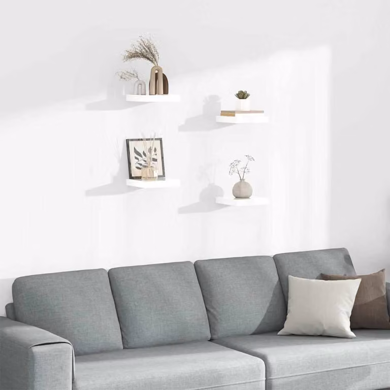Set di 4 scaffali a parete vidaXL in MDF bianco lucido, L 23 cm x P 23,5 cm x H 3,8 cm