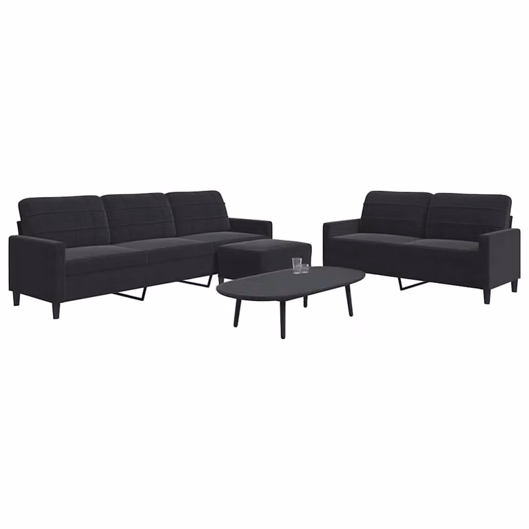 Set di divani moderno vidaXL in velluto nero con pouf e cuscini per soggiorno