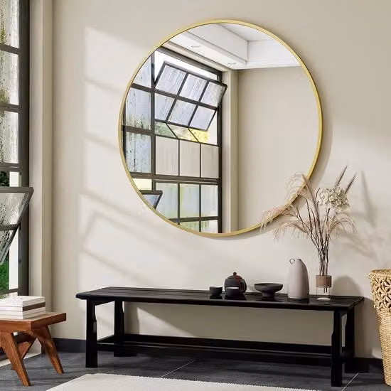 Specchio da parete rotondo 106 cm - cornice in alluminio per decorazione bagno e soggiorno