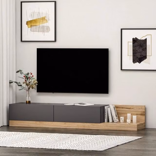 Cajetani, Mobile Porta tv 2 Ante, 180x37x30h cm Nero Antracite