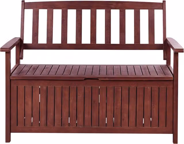 Panca da giardino BELIANI in legno di acacia con contenitore e braccioli, colore marrone rossastro, L: 120 cm, P: 60 cm, H: 45 cm