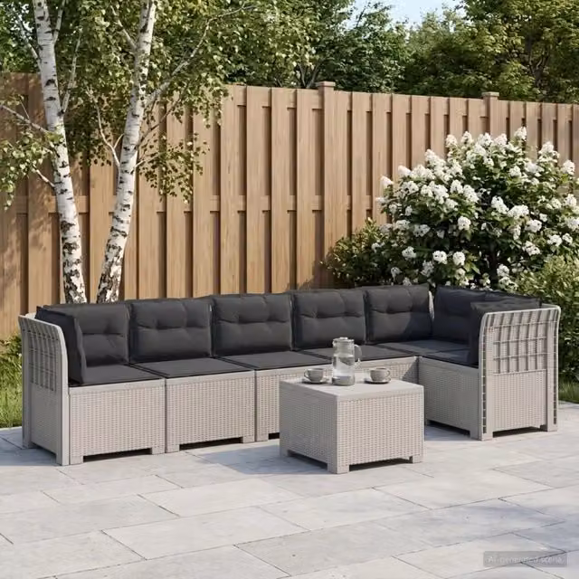 Divano da Giardino 6 Posti con Cuscini Aspetto Rattan PP Bianco 3444131