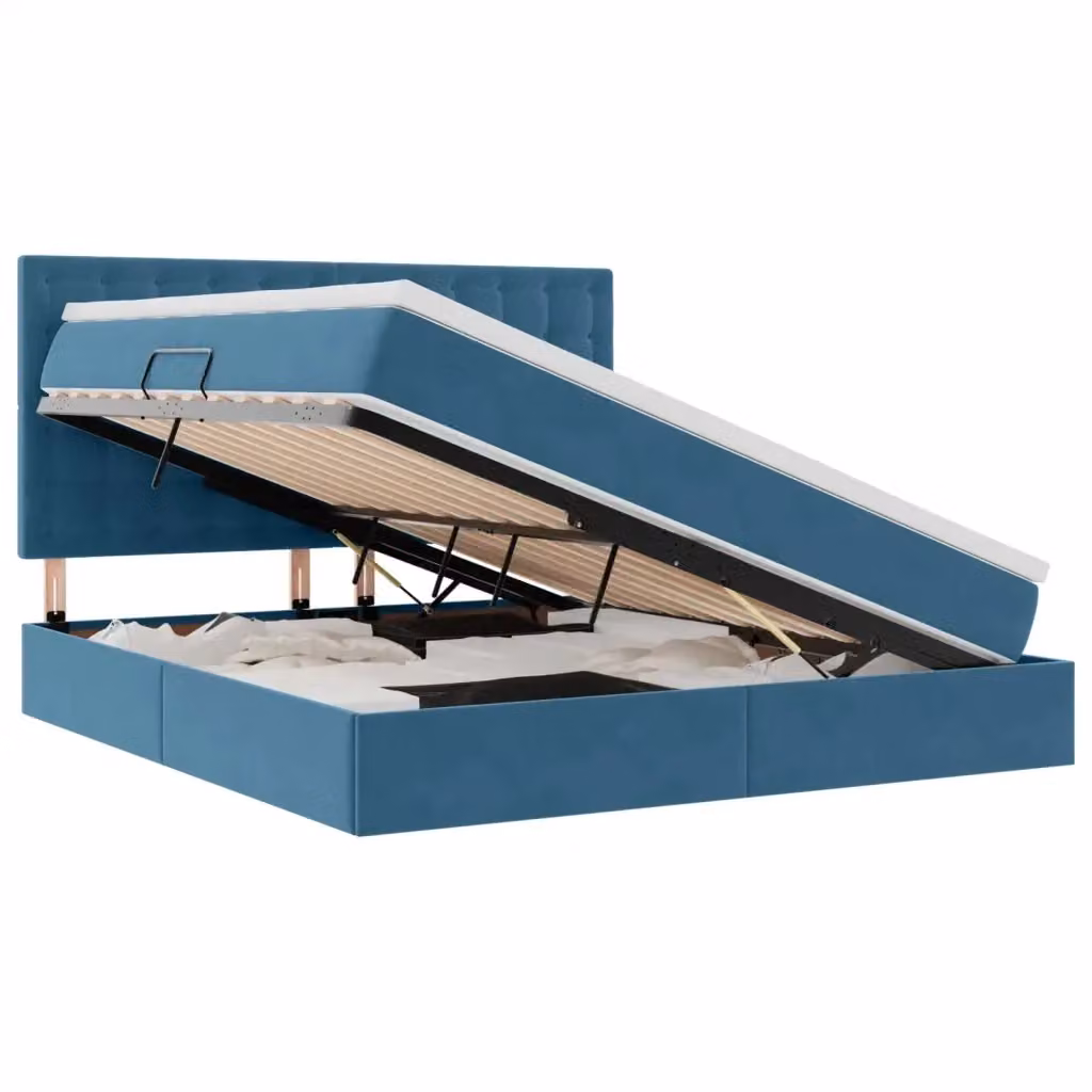 Letto con contenitore e illuminazione LED vidaXL in velluto blu, L: 160 cm, P: 200 cm, H: 204 cm – 2