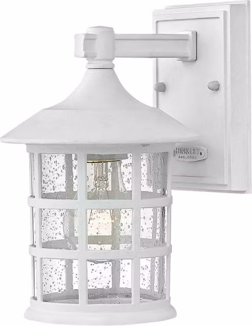 Applique esterna Hinkley Freeport bianco testurizzato in metallo e vetro con attacco E27 40W per giardino e terrazza
