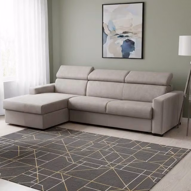 Divano Letto Aloet Talamo Italia, Divano ad Angolo con Penisola Contenitore Sinistra e Braccioli Slim, Made in Italy, Tortora, L: 260 cm, H: 85 cm, P: 95 cm