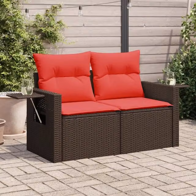 Divano da giardino con cuscini a 2 Posti-Sofa da Giardino-Divano da esterno marrone in polyrattan 812881
