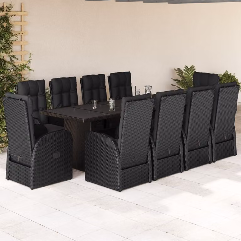Maison Exclusive - Set da Pranzo da Giardino 11 pz con Cuscini in Polyrattan Nero
