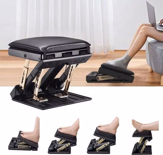 Ibenzoa® Poggiapiedi ergonomico e regolabile per ufficio e viaggi – 4 altezze, 3 angoli di inclinazione (12 posizioni), pieghevole, antiscivolo, in ABS/metallo, fino a 120 kg