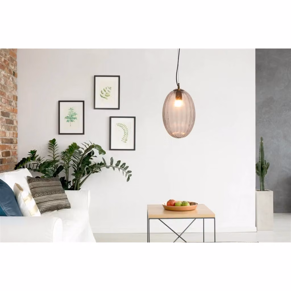 Lampada a sospensione Virgina KENDRA HOME in vetro grigio e metallo bronzo – 2