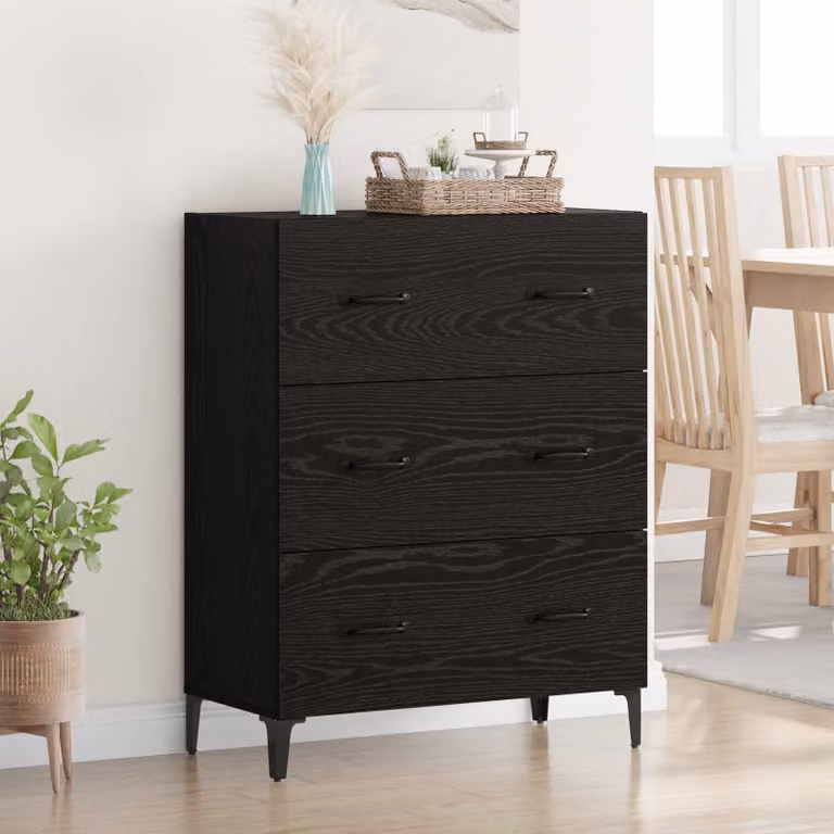 Credenza con cassetto vidaXL in stile industriale, colore nero e rovere, L: 69,5 cm, P: 34 cm, H: 90 cm