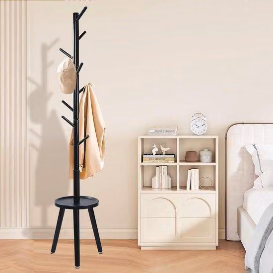 Scaffale portaoggetti in legno con ripiano porta-cappelli e asta appendiabiti, 355 x 355 x 182 cm, nero