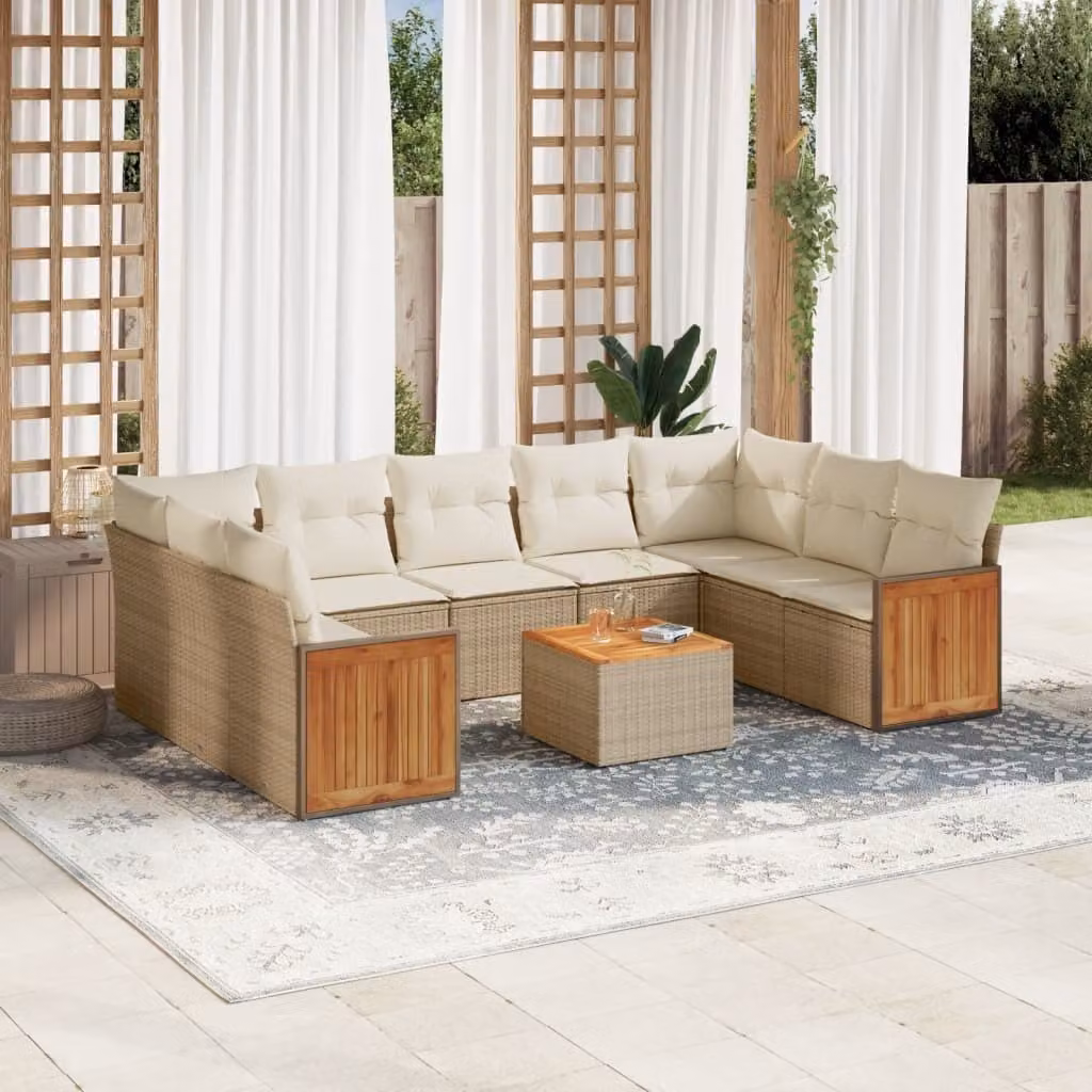 Maison Exclusive - Set Divano da Giardino 10 pz con Cuscini Beige in Polyrattan