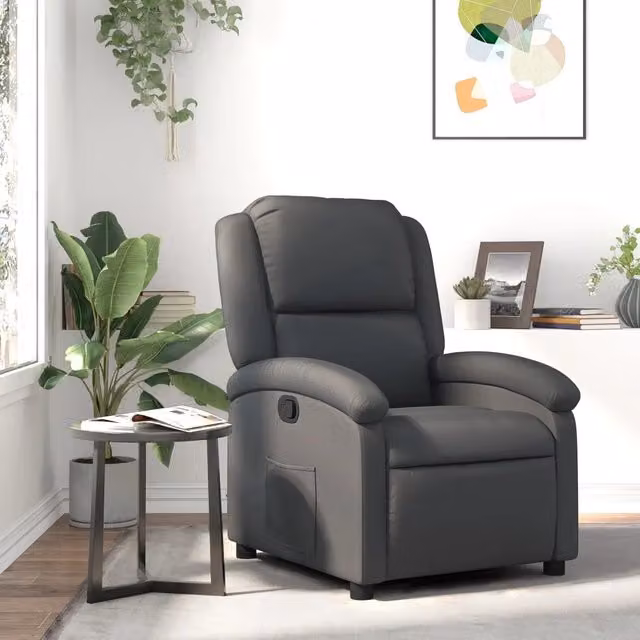 Poltrona reclinabile relax vidaXL in vera pelle grigia con struttura in legno e metallo