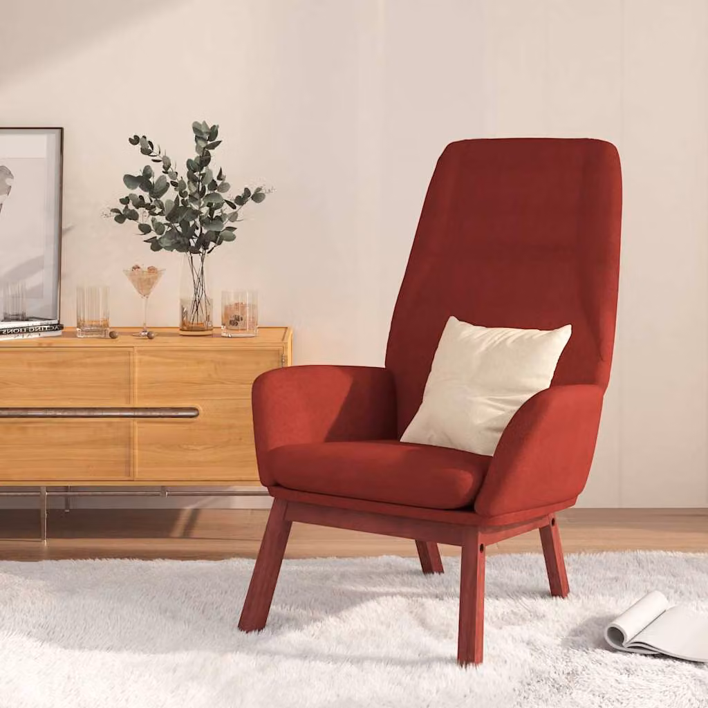 Sedia Relax vidaXL in tessuto rosso con braccioli e struttura in legno e metallo