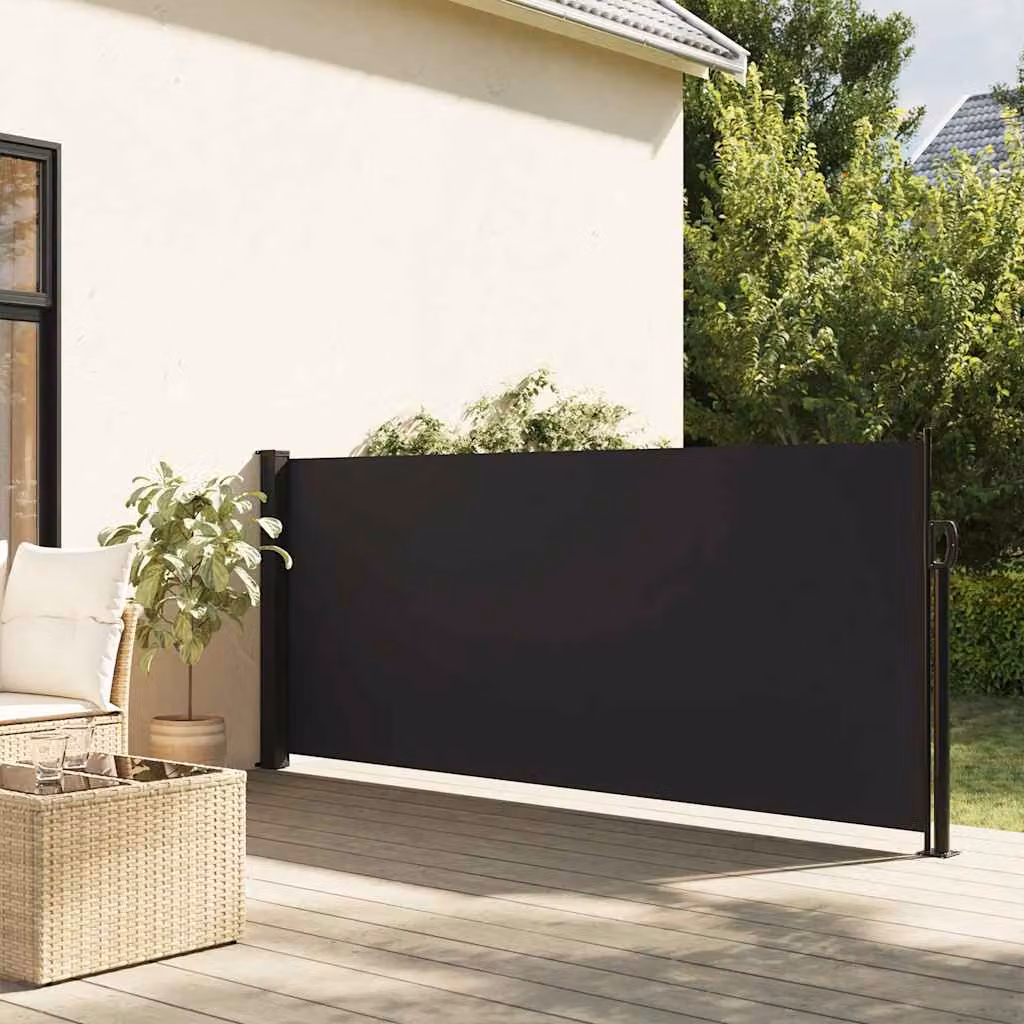 Tenda da Sole Laterale Retrattile vidaXL Nera in Poliestere e Acciaio L: 300 cm, H: 117 cm