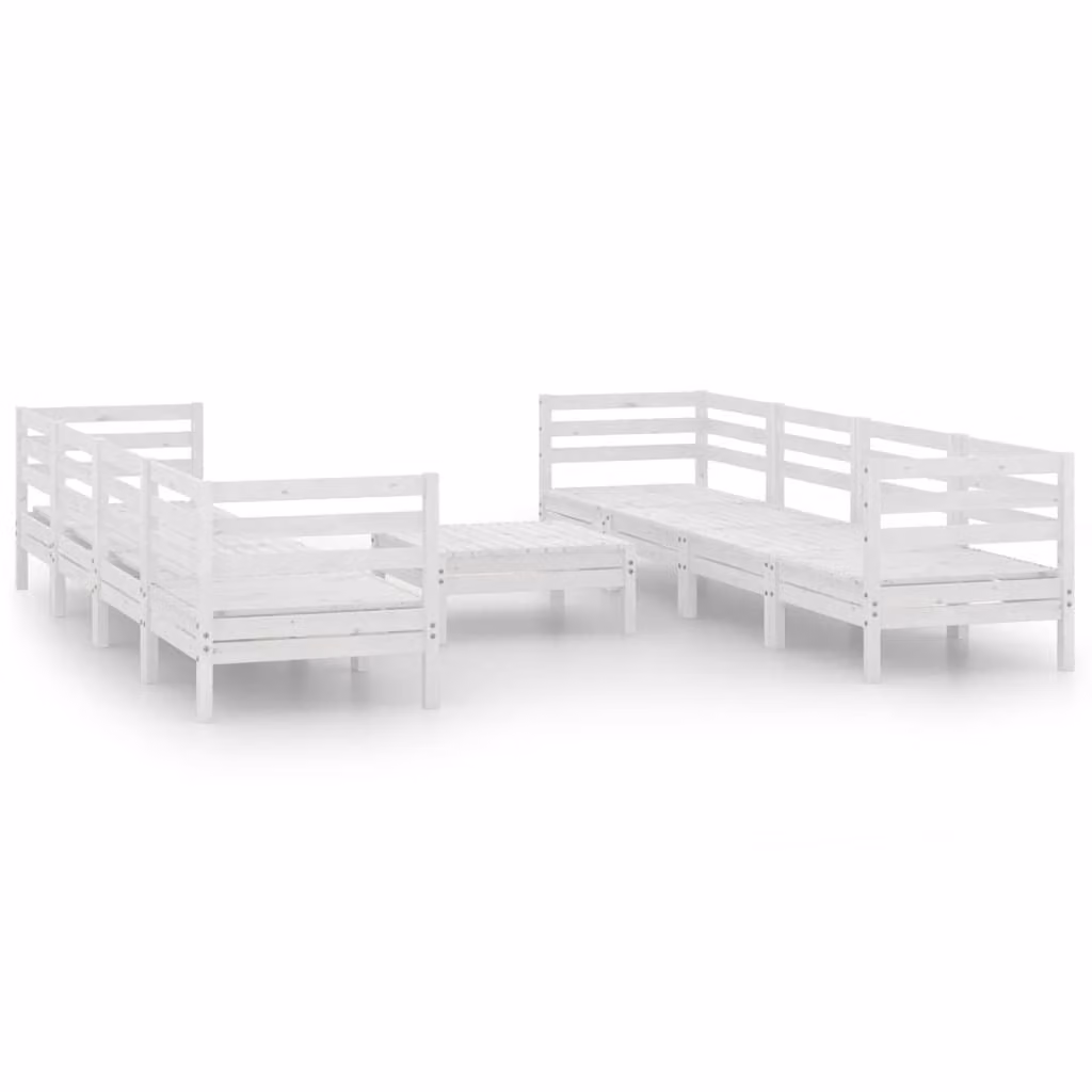 Set Divani da Giardino 9 pz Bianco in Legno Massello di Pino