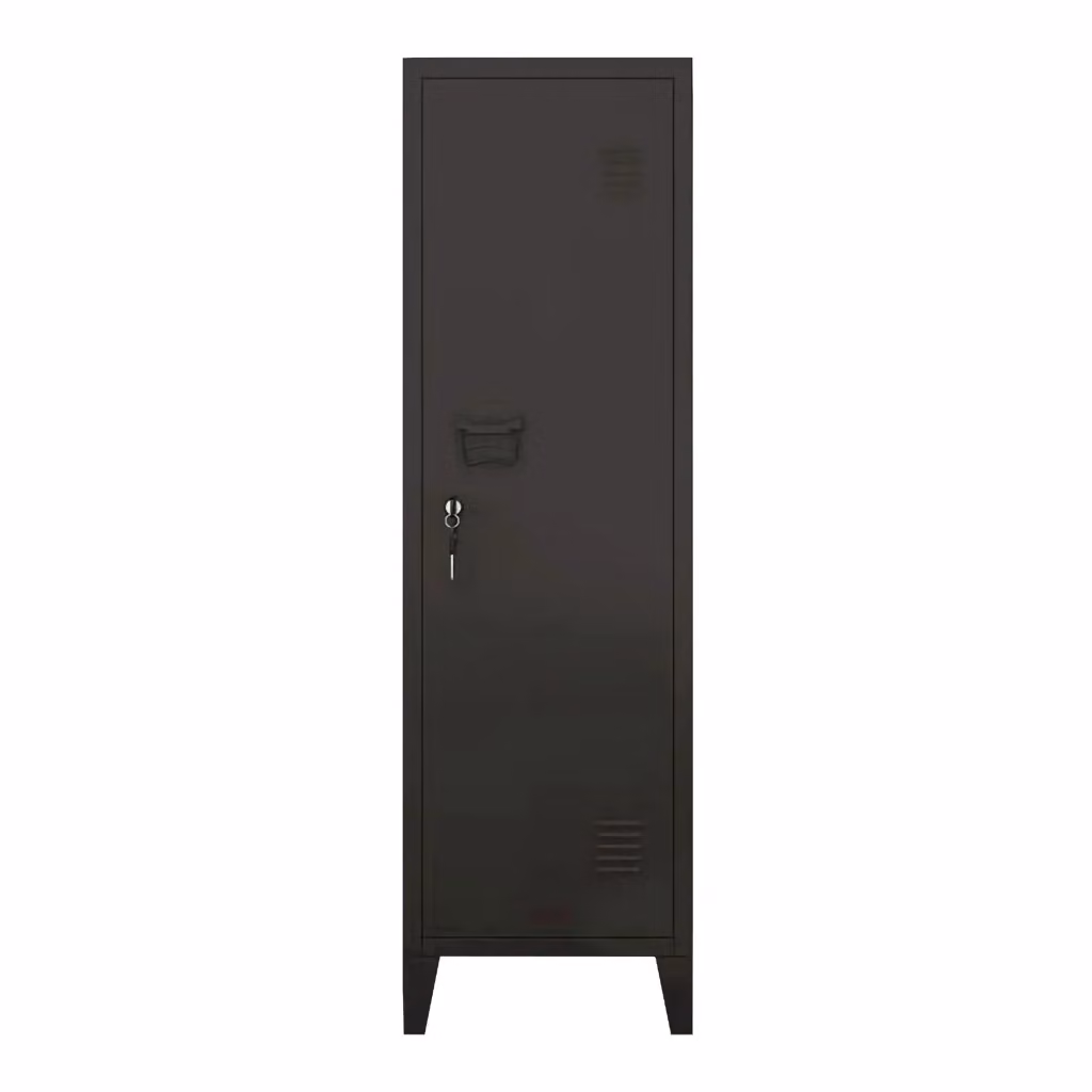 Armadietto in metallo con serratura e ante a battente nero H 137 x L 38 x P 38 cm – 2