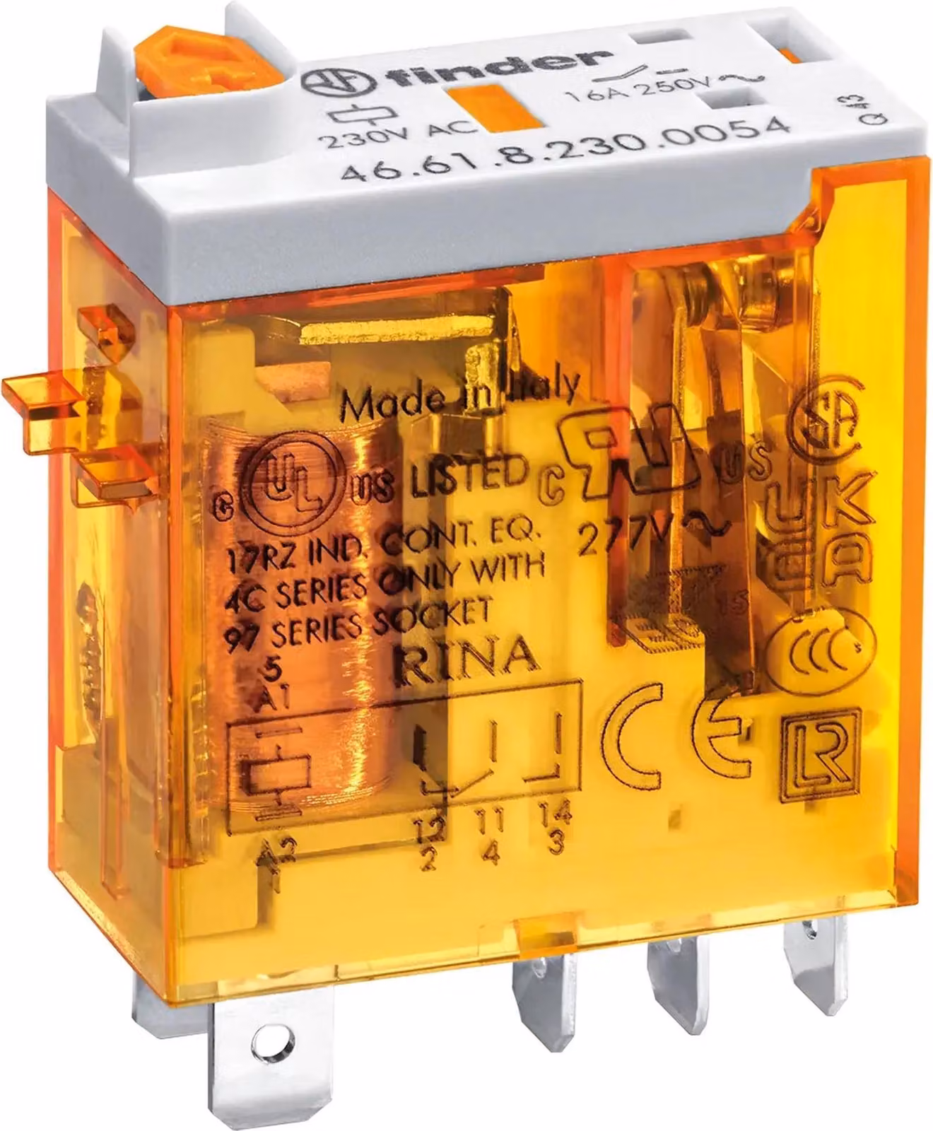 Relè miniaturizzato Finder 46.61.8.230.0040, 1 W, 16 A, 230 V CA, 1 pz.