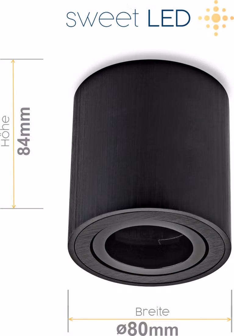 Sweet LED faretto da superficie GU10 rotondo in alluminio nero faretto da superficie 230V