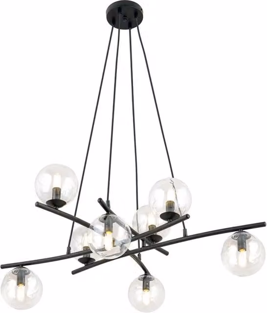 Lampadario Moderno Zarmon Acciaio Nero Trasparente 8 Luci E14