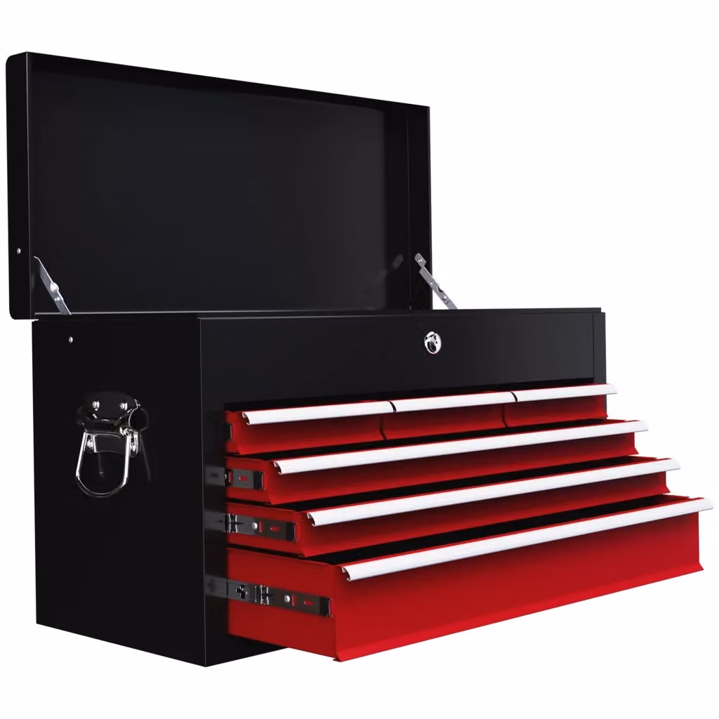 Cassettiera per utensili Zephmum con 3 cassetti chiudibili in acciaio rosso e nero L: 60 cm, P: 26 cm, H: 34 cm – 2