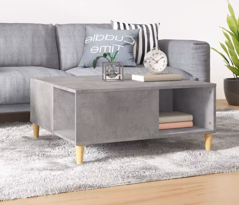 The Living Store tavolino in cemento grigio 80x80x36,5 cm materiale a base di legno