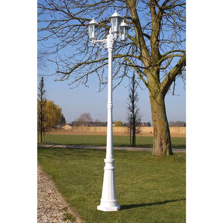 vidaXL Lampione da Giardino a 3 Bracci in Alluminio Bianco, Altezza: 215 cm