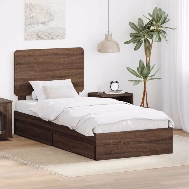Letto con Contenitore e Testiera vidaXL in Rovere Marrone L/P/H: 190 x 80 x 78 cm
