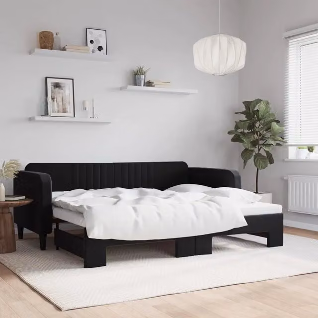 Divano Letto con Letto Estraibile Nero 90x200 cm in Velluto 3197067