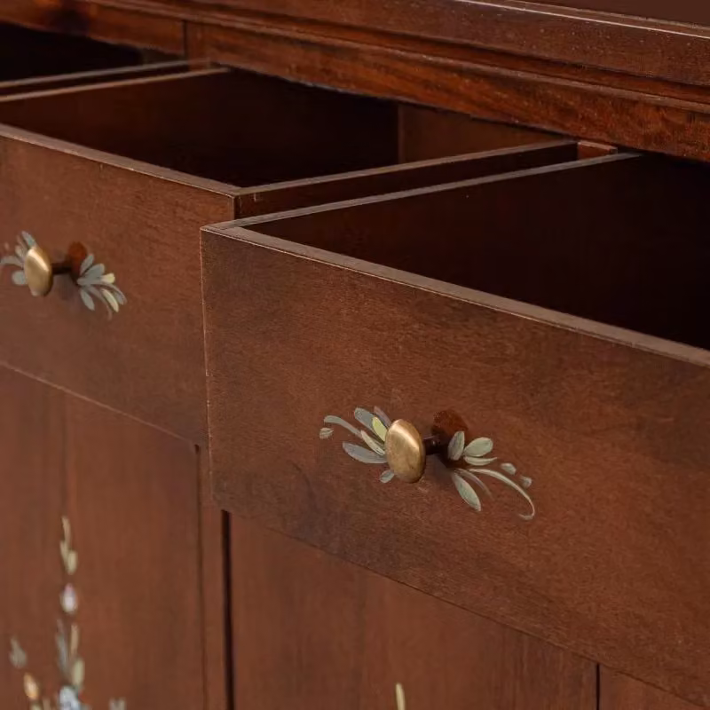 Madia credenza Mobili 2G in legno con 4 porte e 4 cassetti decorazione floreale tinta noce L: 160 cm, P: 35 cm, H: 110 cm – 2