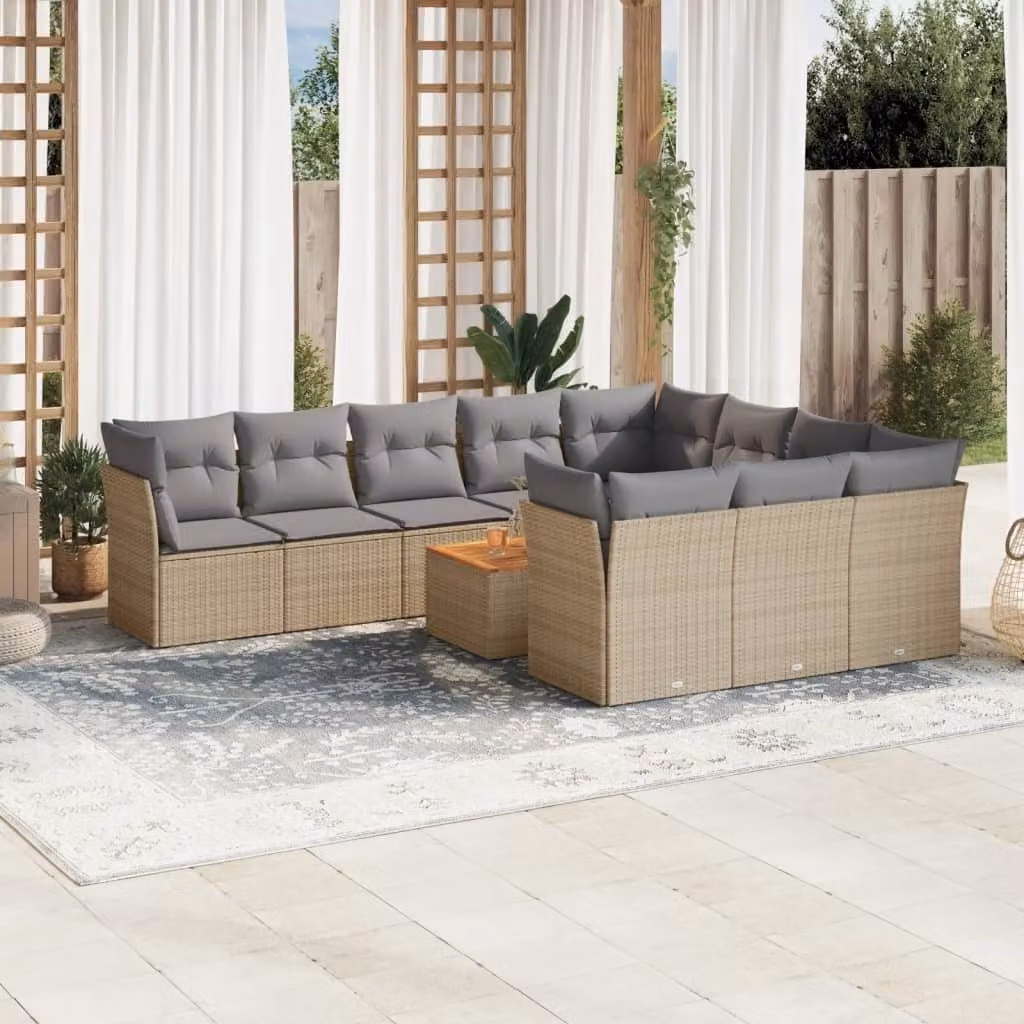 Maison Exclusive - Set Divano da Giardino 11 pz con Cuscini Beige Misto Polyrattan