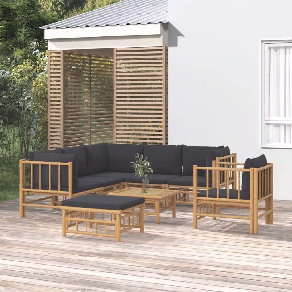 Maison Exclusive - Set da giardino da 8 pezzi con cuscini in bambù grigio scuro