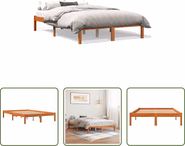 The Living Store letto in legno massiccio cera marrone 120x190 cm pino