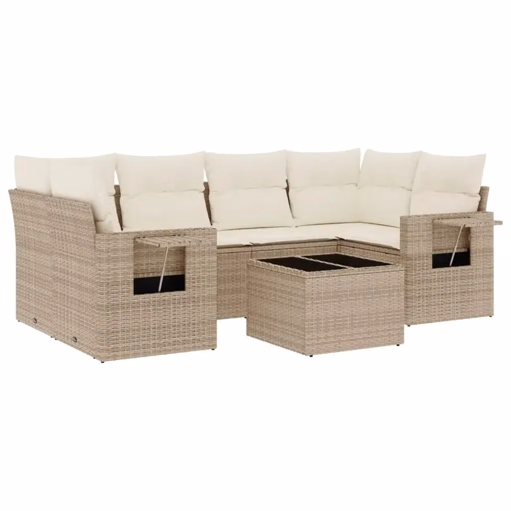 vidaXL Set Divani da Giardino 7 pz in Polyrattan con Cuscini Beige e Tavolino da Esterno – 2