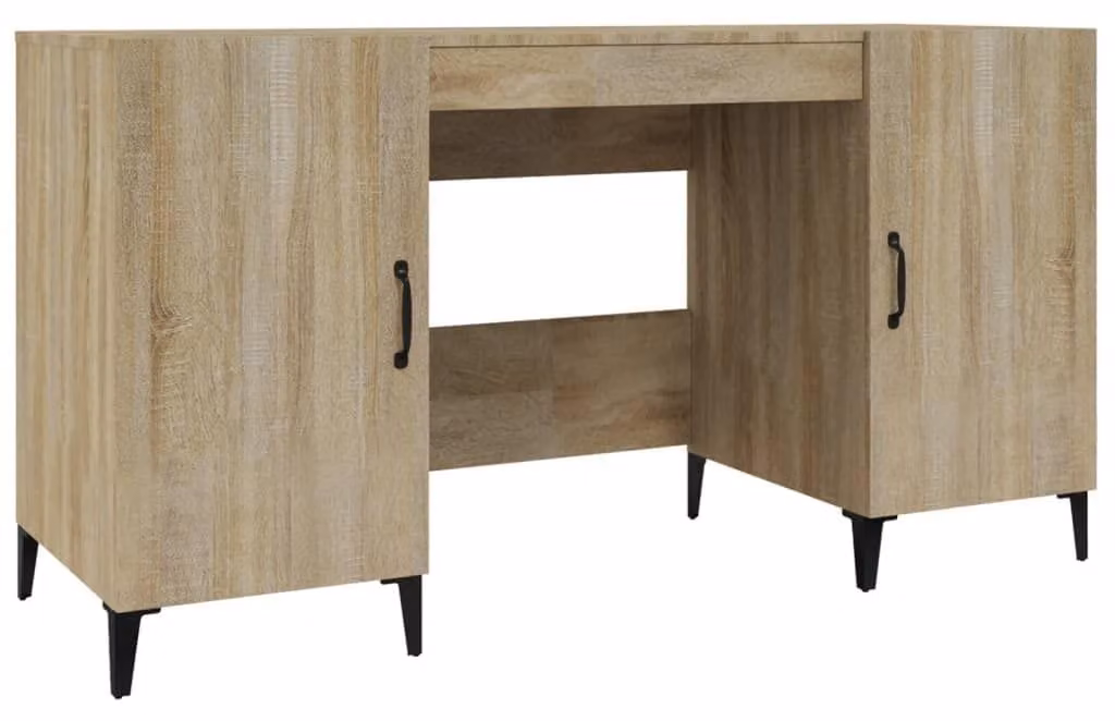 Solidchoice - Scrivania Sonoma-Eiken con 2 vani portaoggetti dietro le ante