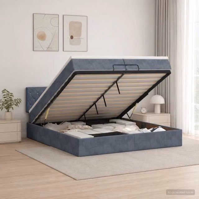 Letto ottomano moderno vidaXL in velluto grigio con contenitore a sollevamento e materasso a molle L/P/H: 200 x 200 x 88 cm – 1