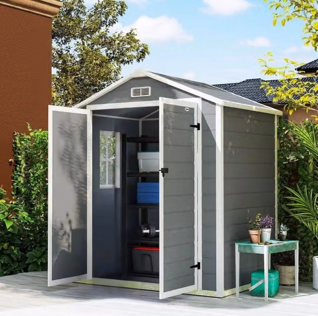 Casetta da giardino con porta chiudibile a chiave e finestra; 183x134x210 cm; grigio
