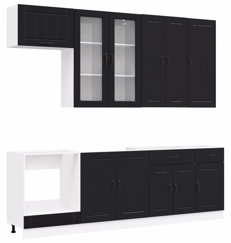 Set di cucina LUCCA, 8 pezzi, nero, legno ingegnerizzato