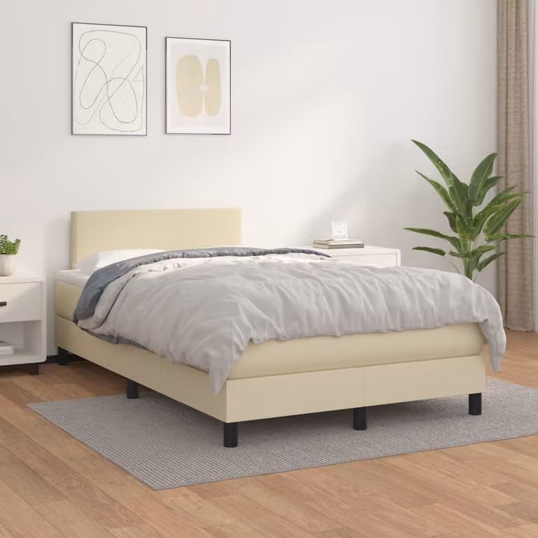 Letto con Giroletto a Molle e Materasso vidaXL in Similpelle Beige con Luci LED Integrate L: 120 cm, P: 200 cm