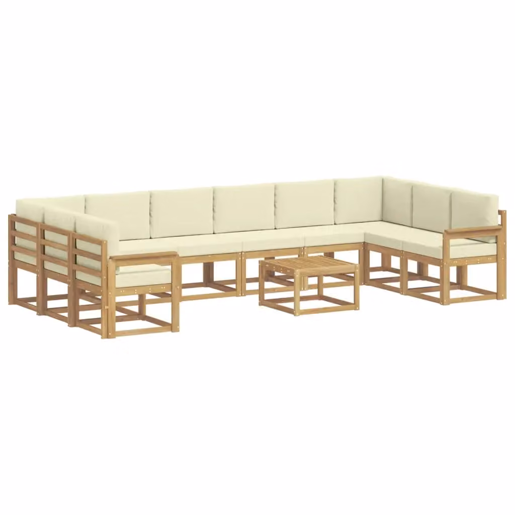 Set di divani da esterno a forma di U vidaXL in legno di acacia con cuscini Bianco e Beige – 2