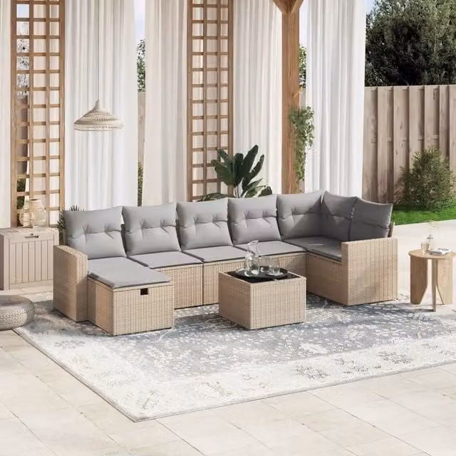 Set Divano da Giardino 8 pz con Cuscini Beige Misto Polyrattan 3263515